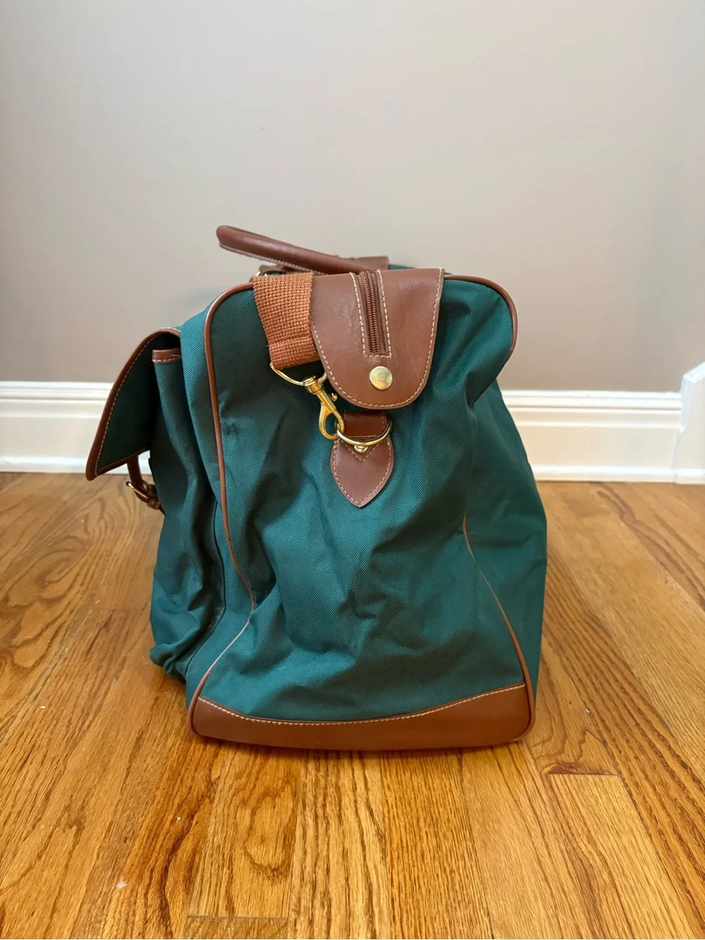Polo by Ralph Lauren Teal Canvas Travel Duffel with Brown Leather Trim